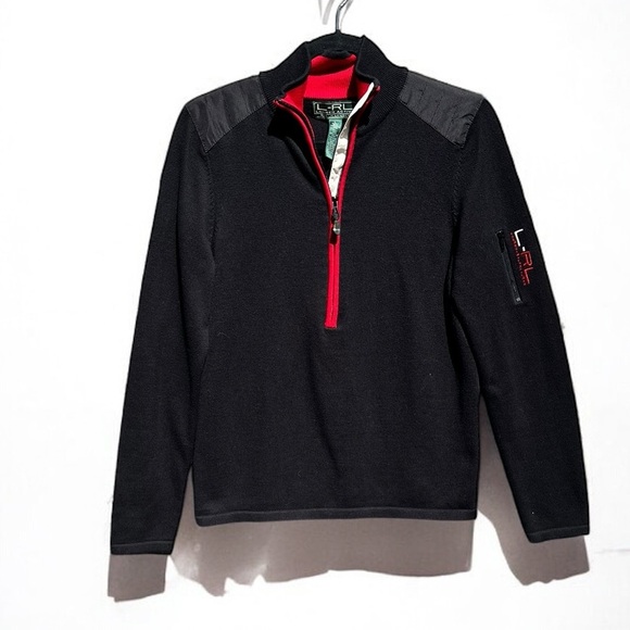 🌻Vintage Lauren Ralph Lauren Black Red 1/2 Zip Mock Neck Pullover Size Large - Picture 3 of 12